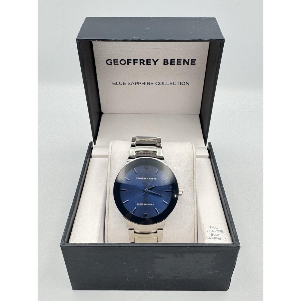 Geoffrey Beene Blue Sapphire Collection Men's Watch Silver Tone WORKS GB8188SL